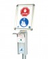 Preview: DESI-HYG Desinfektionsmittelständer Aluminium Desinfektionsmittelspender Desinfektionssäule Hygienestation - im Detail mit Schild